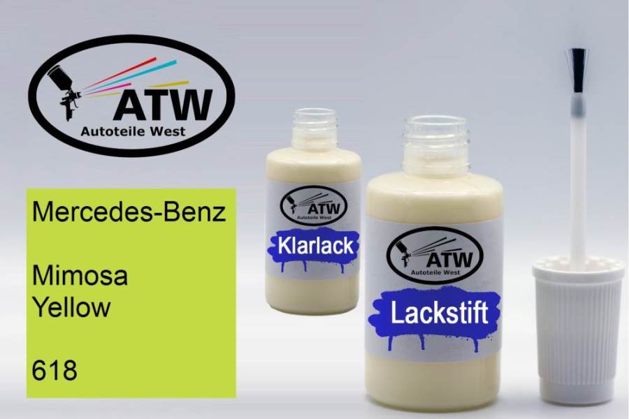 Mercedes-Benz, Mimosa Yellow, 618: 20ml Lackstift + 20ml Klarlack - Set, von ATW Autoteile West.